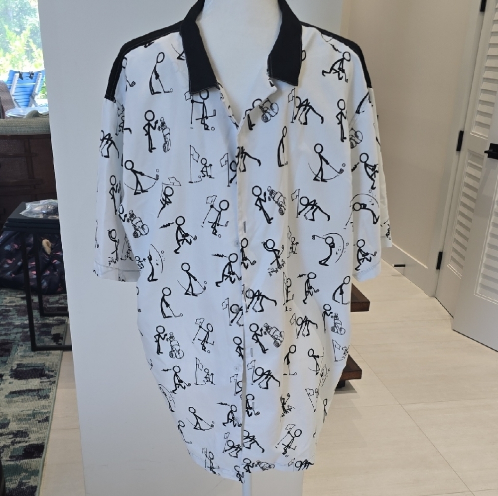 Black and White Graphic Casual Button Down Shirt...shirt Has Golf Graphics